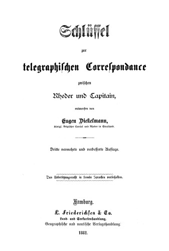 Schlüssel zur telegraphischen Correspondance zwischen Rheder und Capitain