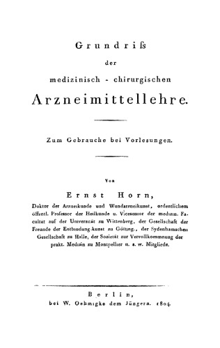 Grundriss der medizinisch-chirurgischen Arzneimittellehre