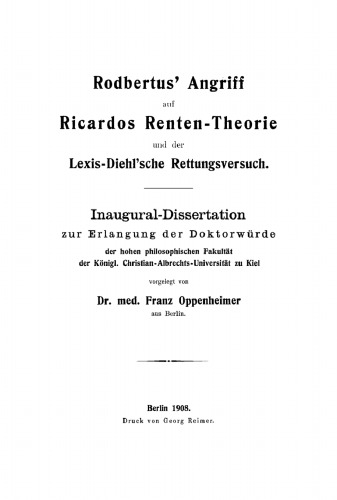 Rodbertus’ Angriff auf Ricardos Renten-Theorie und der Lexis-Diehl’sche Rettungsversuch