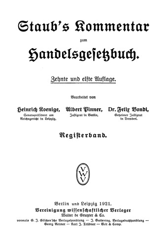 Staub’s Kommentar Handelsgesetzbuch, Registerband