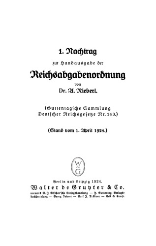 Handausgabe der Reichsabgabenordnung, Nachtrag 1