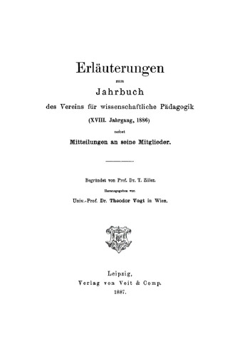 Jahrbuch des Vereins für Wissenschaftliche Pädagogik: 18/1886