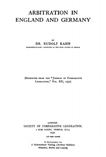 Arbitration in England and Germany