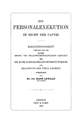 Zur Personalexekution im Recht der Papyri