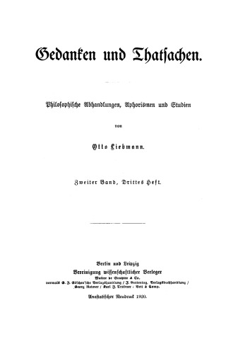 Gedanken und Thatsachen: Band 2, Heft 3
