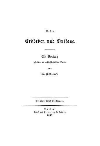 Ueber Erdbeben und Vulkane: Ein Vortrag gehalten im wissenschaftlichen Verein