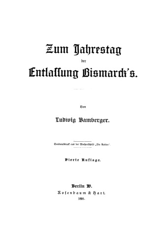 Zum Jahrestag der Entlassung Bismarck’s