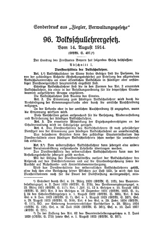 96. Volksschullehrergesetz: Vom 14. August 1914