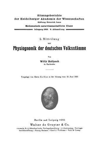 2. Mitteilung zur Physiognomik der deutschen Volksstämme