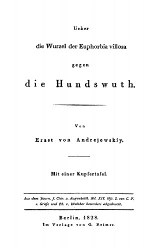 Ueber die Wurzel der Euphorbia villosa gegen die Hundswuth