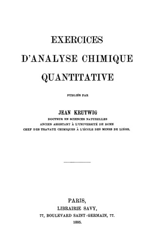 Exercices d’analyse chimique quantitative