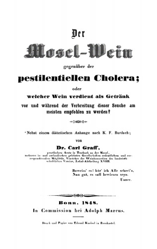 Der Mosel-Wein gegenüber der pestilentiellen Cholera