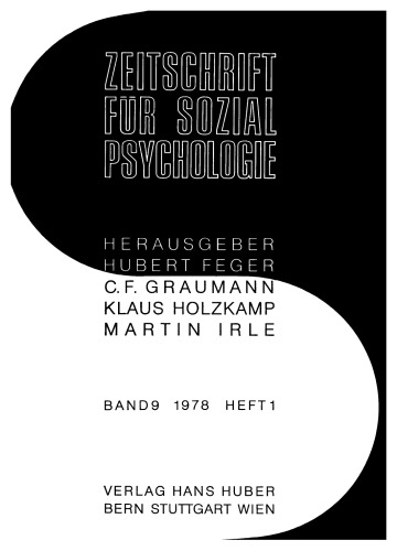 Zeitschrift für Sozialpsychologie: Band 9, Heft 1 1978