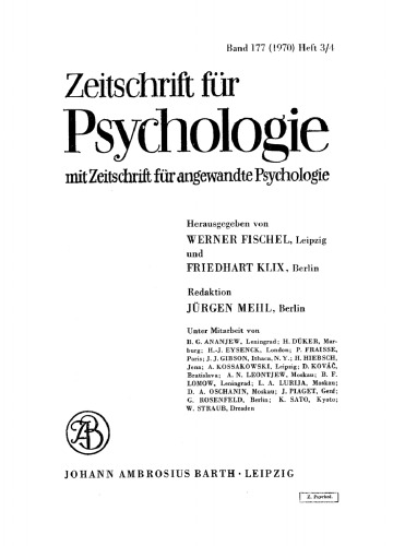 Zeitschrift für Psychologie: Band 177, Heft 3/4 1970