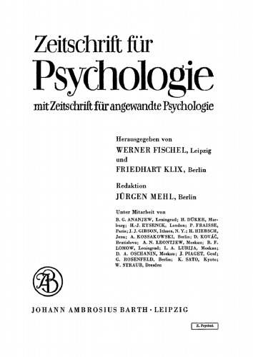 Zeitschrift für Psychologie: Band 178, Heft 3/4 1970