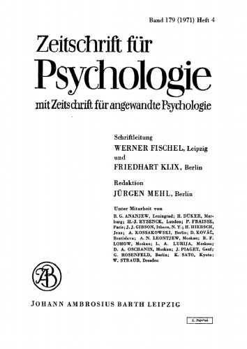 Zeitschrift für Psychologie: Band 179, Heft 4 1971