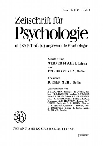 Zeitschrift für Psychologie: Band 179, Heft 3 1971