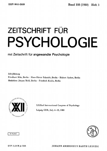 Zeitschrift für Psychologie: Band 188, Heft 3 1980