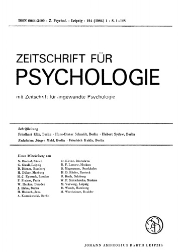 Zeitschrift für Psychologie: Band 194, Heft 1 1986