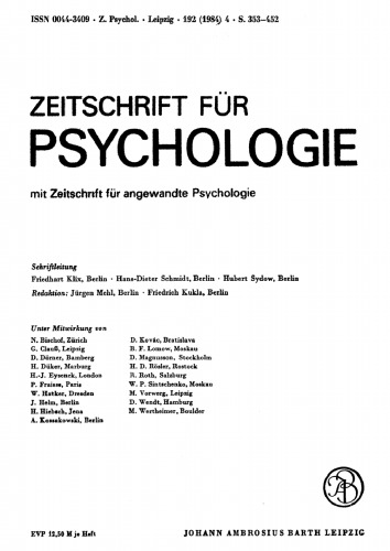 Zeitschrift für Psychologie: Band 192, Heft 4 1984