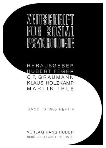 Zeitschrift für Sozialpsychologie: Band 16, Heft 4 1985