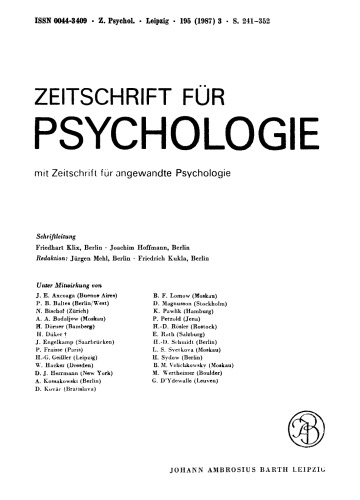 Zeitschrift für Psychologie: Band 195, Heft 3 1987