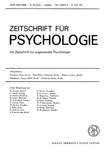 Zeitschrift für Psychologie: Band 194, Heft 2 1986