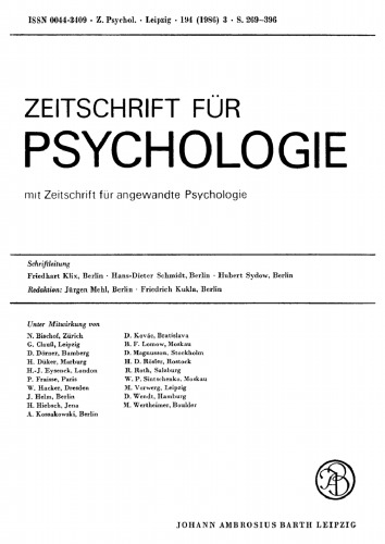 Zeitschrift für Psychologie: Band 194, Heft 3 1986