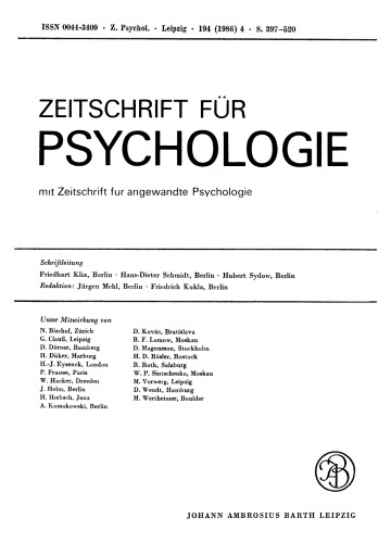 Zeitschrift für Psychologie: Band 194, Heft 4 1986