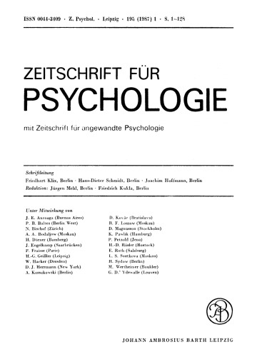 Zeitschrift für Psychologie: Band 195, Heft 1 1987