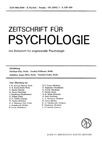 Zeitschrift für Psychologie: Band 195, Heft 2 1987