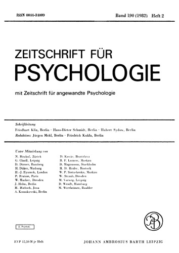 Zeitschrift für Psychologie: Band 190, Heft 2 1982