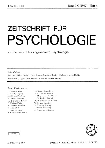 Zeitschrift für Psychologie: Band 190, Heft 3 1982