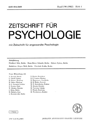 Zeitschrift für Psychologie: Band 190, Heft 4 1982