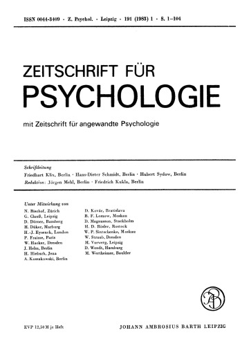 Zeitschrift für Psychologie: Band 191, Heft 1 1983
