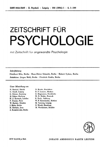 Zeitschrift für Psychologie: Band 192, Heft 1 1984