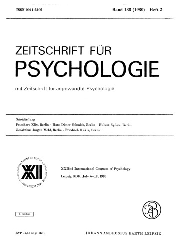 Zeitschrift für Psychologie: Band 188, Heft 2 1980