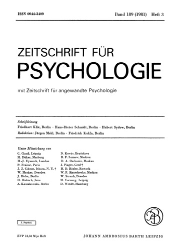 Zeitschrift für Psychologie: Band 189, Heft 3 1981