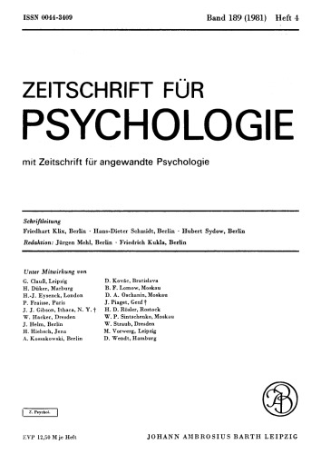 Zeitschrift für Psychologie: Band 189, Heft 4 1981