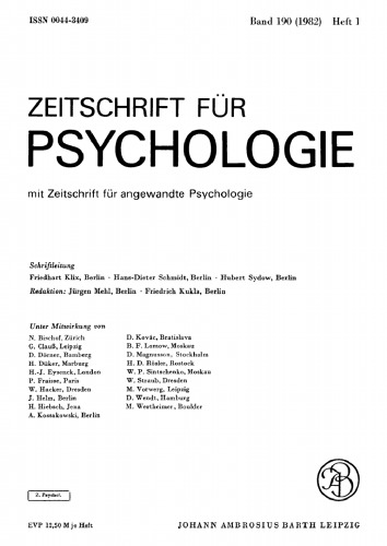 Zeitschrift für Psychologie: Band 190, Heft 1 1982