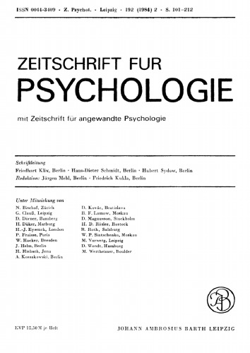 Zeitschrift für Psychologie: Band 192, Heft 2 1984