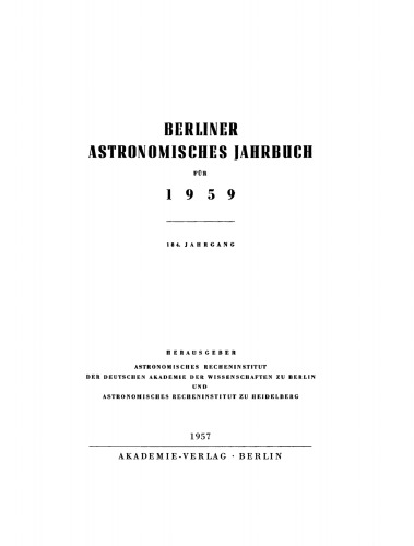 Berliner Astronomisches Jahrbuch: 184. Jahrgang 1959