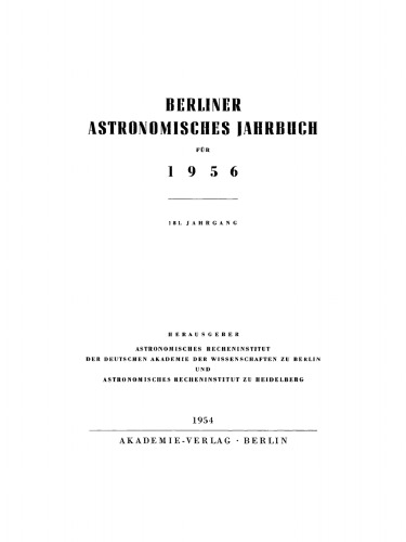Berliner Astronomisches Jahrbuch: 181. Jahrgang 1956
