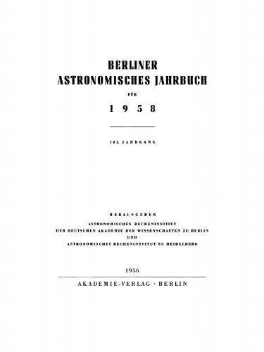 Berliner Astronomisches Jahrbuch: 183. Jahrgang 1958