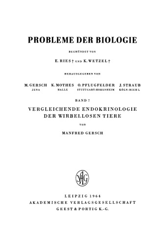 Vergleichende Endokrinologie der Wirbellosen Tiere