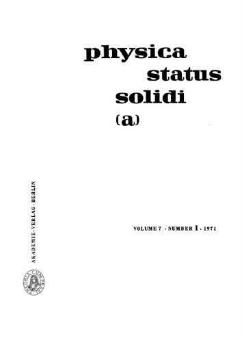 Physica status solidi / A.: Volume 7, Number 1 September 16