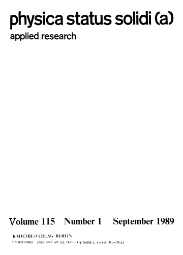 Physica status solidi / A.: Volume 115, Number 1 September 16