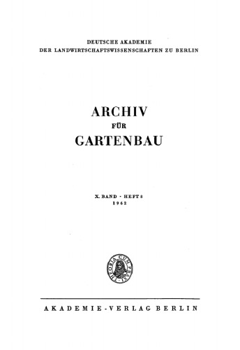 Archiv für Gartenbau: Band 10, Heft 8 1962