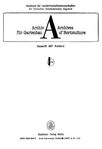 Archiv für Gartenbau: Band 35, Heft 2 1987