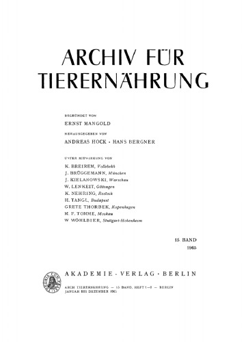 Archiv für Tierernährung: Band 15, Heft 1–6